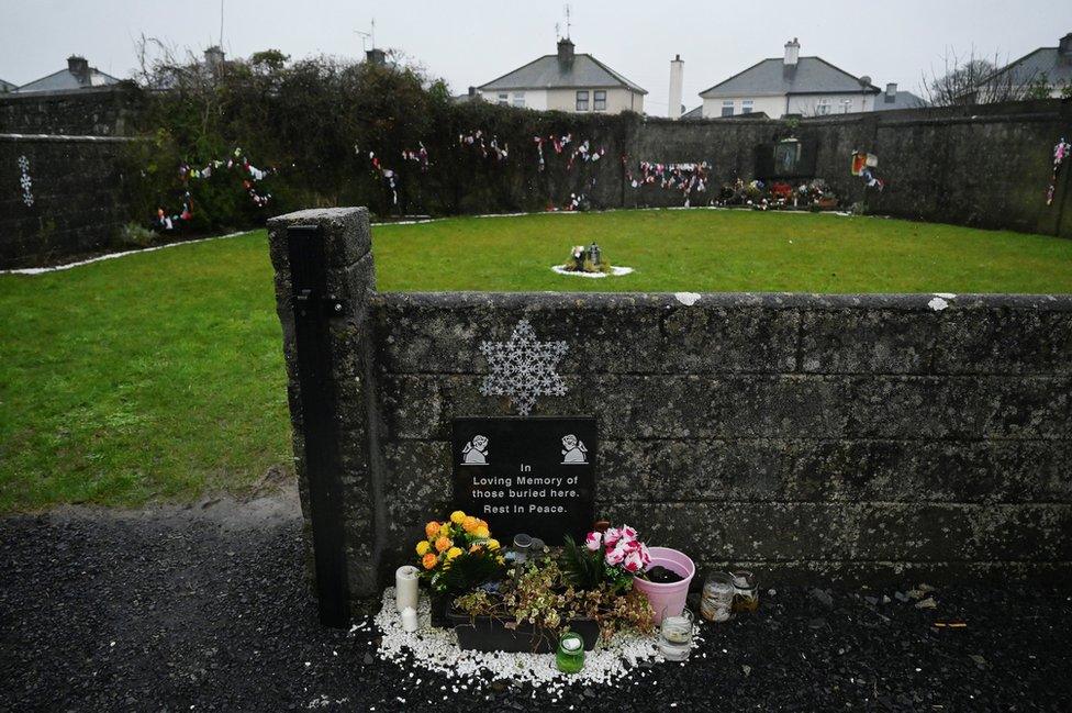 A memorial plaque at the Tuam graveyard where the bodies of 796 babies were uncovered