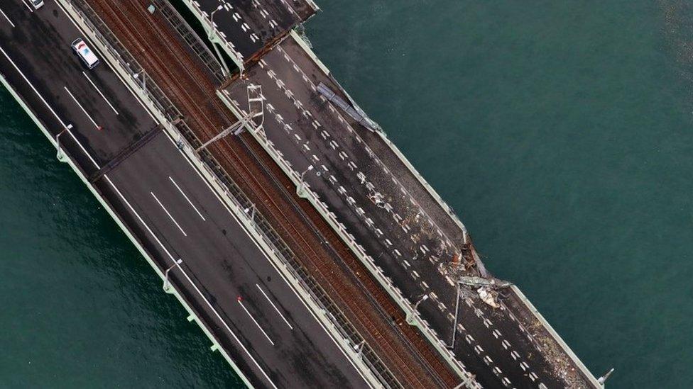 Damaged bridge at Kansai airport