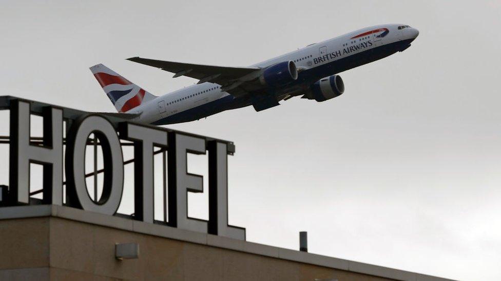 plane over hotel