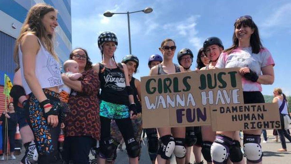 Women and girls take part in the march