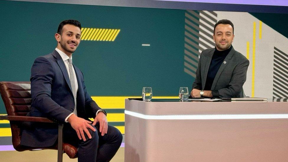 Pouria Zeraati and Kasra Aarabi on the set of the Last Word on Iran International