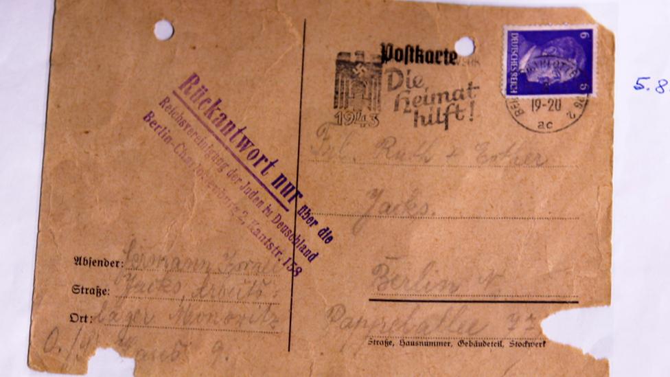 One of the postcards Ruth's father sent from Auschwitz