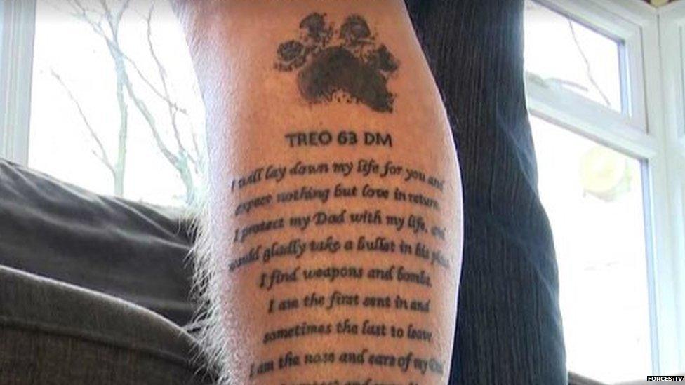 Sgt Dave Heyhoe put his dog's ashes into his leg tattoo of a paw print and poem
