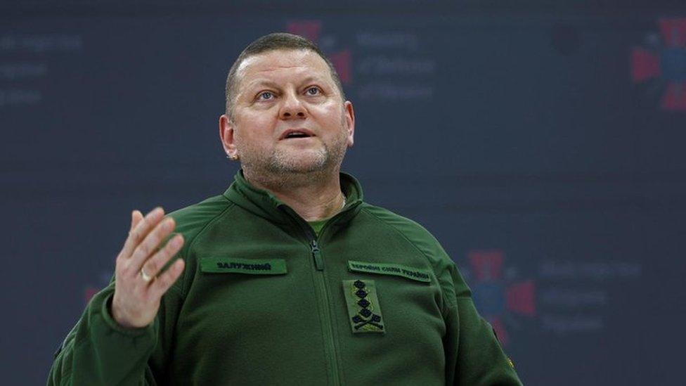 Valerii Zaluzhnyi speaks at a press conference