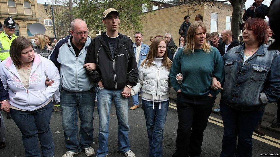 Julie Bushby with five other neighbours who campaigned to find Shannon Matthews