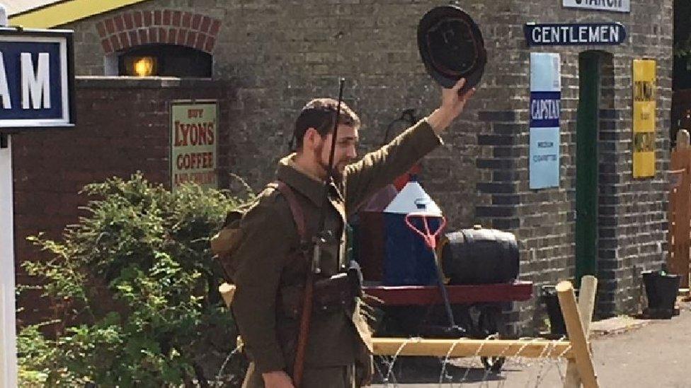 Wartime re-enactor at Yaxham station