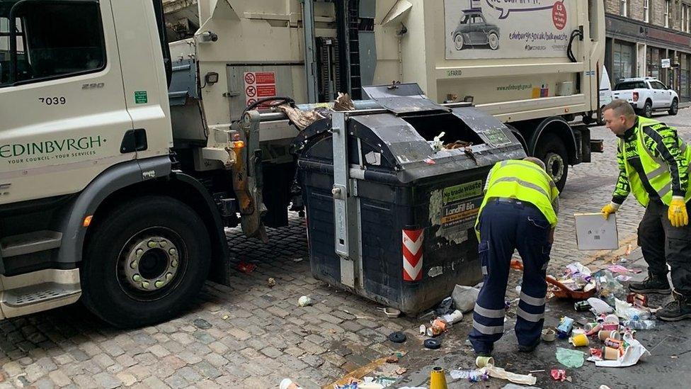 A clear up is under way in Edinburgh after a first wave of strikes by bin workers came to an end.