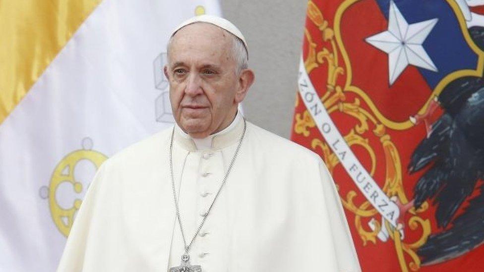 Pope Francis attends a meeting with Chilean authorities, civil society and diplomatic corps at La Moneda Palace in Santiago de Chile, Chile, 16 January 2018