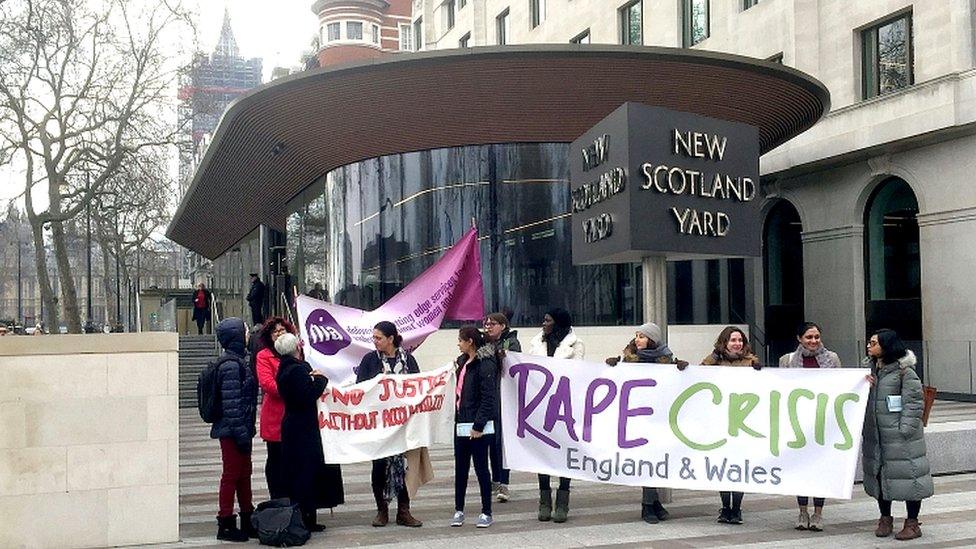 Campaigners for justice for Worboys' victims at the Metropolitan Police HQ