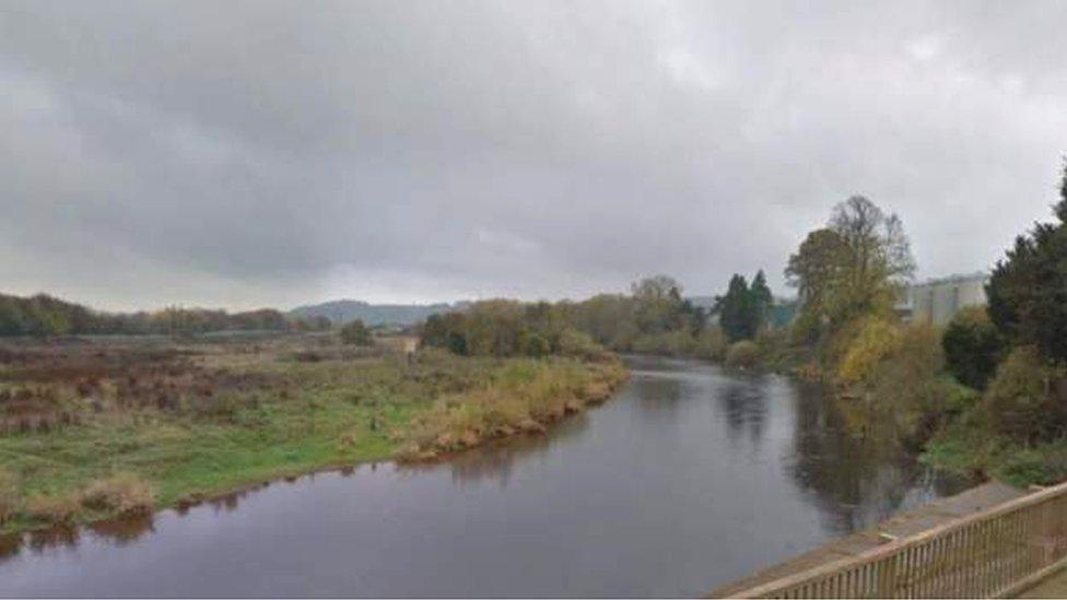 River Wye near Outfall Works Road in Rotherwas in Hereford