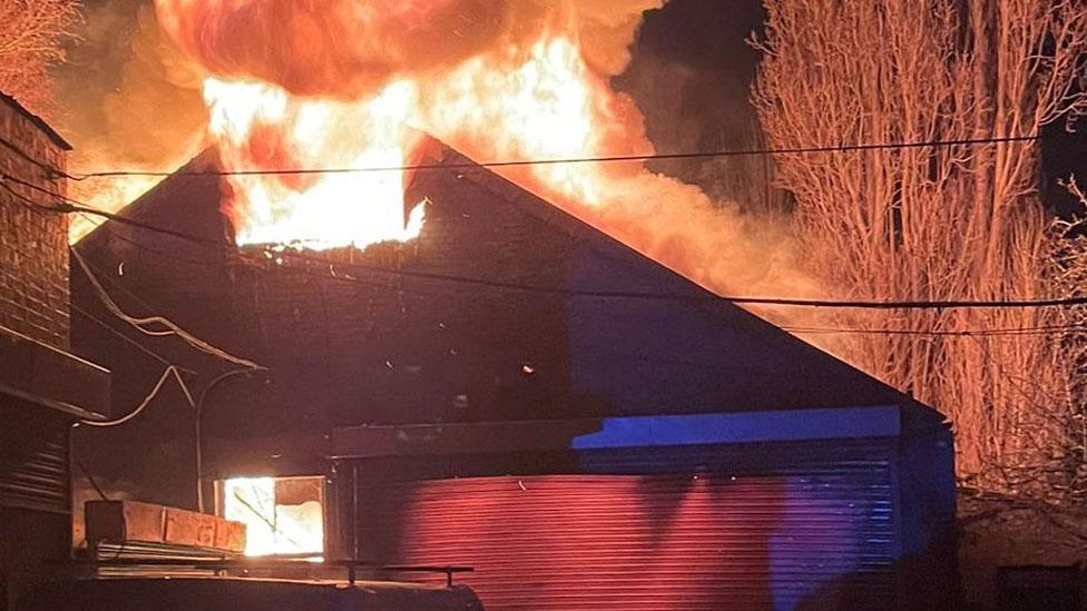 Fierce garage fire in Peterborough