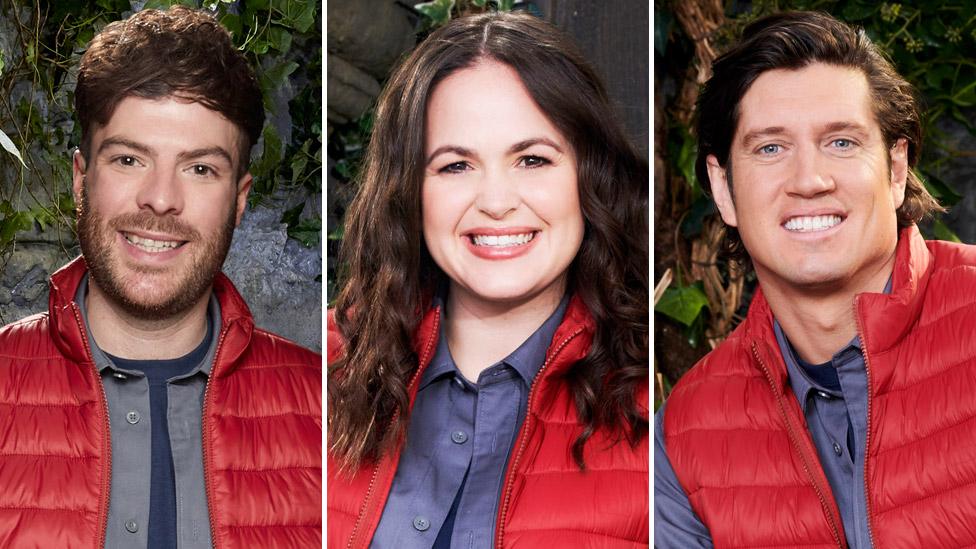 I'm A Celebrity contestants Jordan North, Giovanna Fletcher and Vernon Kay