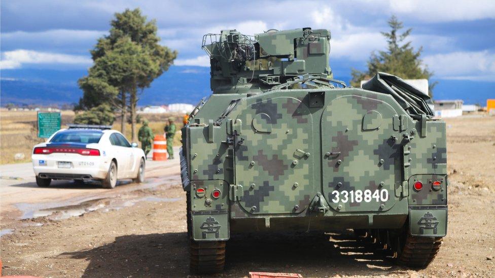 An armoured vehicle outside El Altiplano prison in Mexico - 14 January 2016