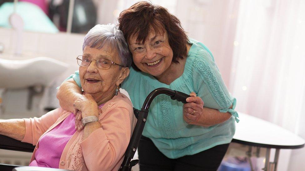 Linda Ireland and her mother Alice Morel before Covid-19 hit