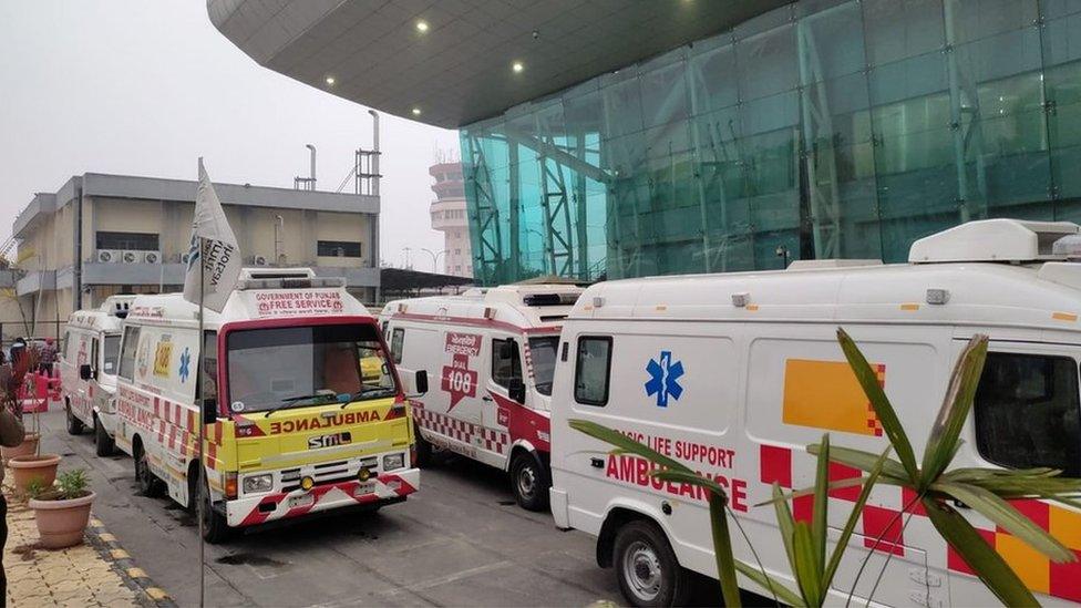 Ambulances outside Amritsar airport