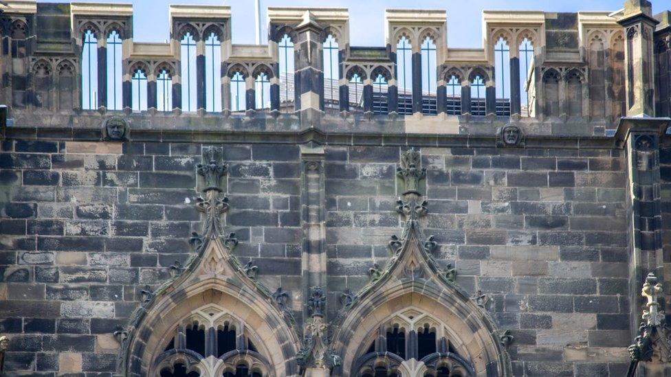 Central tower stonework