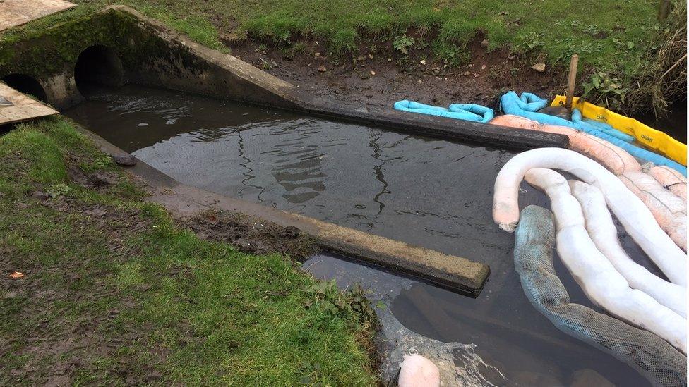 Absorbent booms were used to contain the pollution