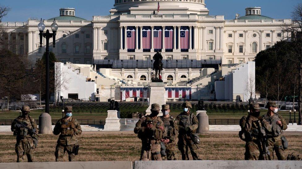 National Guard troops outside Congress in the run-up to Joe Biden's inauguration on 20 January, 2021