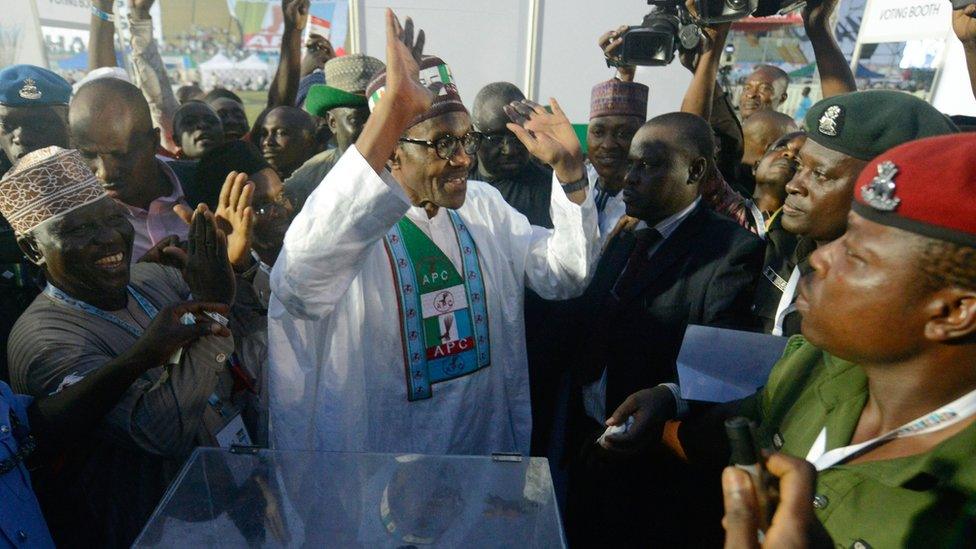 Muhammadu Buhari celebrating