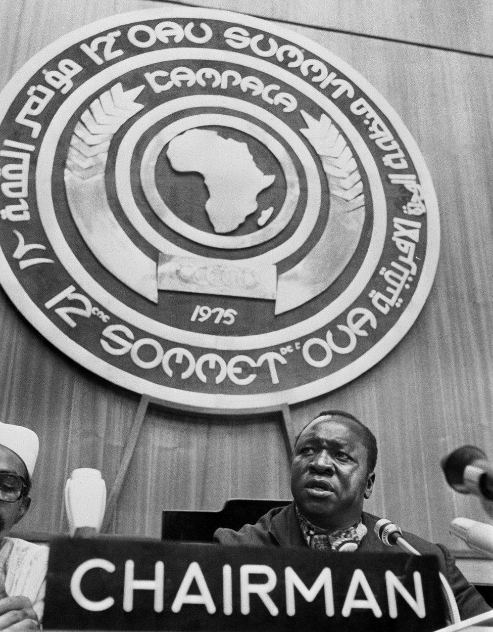 Uganda's President Idi Amin Dada chairs the 12th Organisation of African Unity (OAU) summit in August 1975 in Kampala