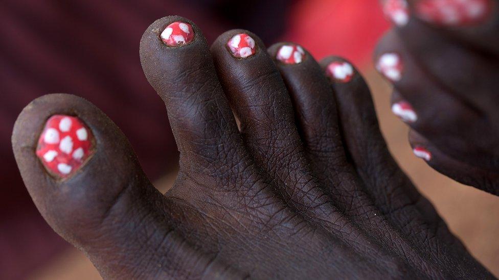 Women with bright nails