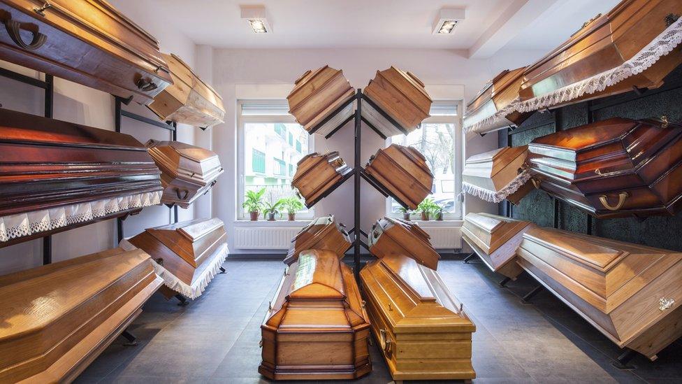 Coffins on display