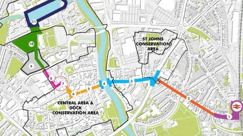 A map of part of Bridgwater where the Celebration Mile route will pass through