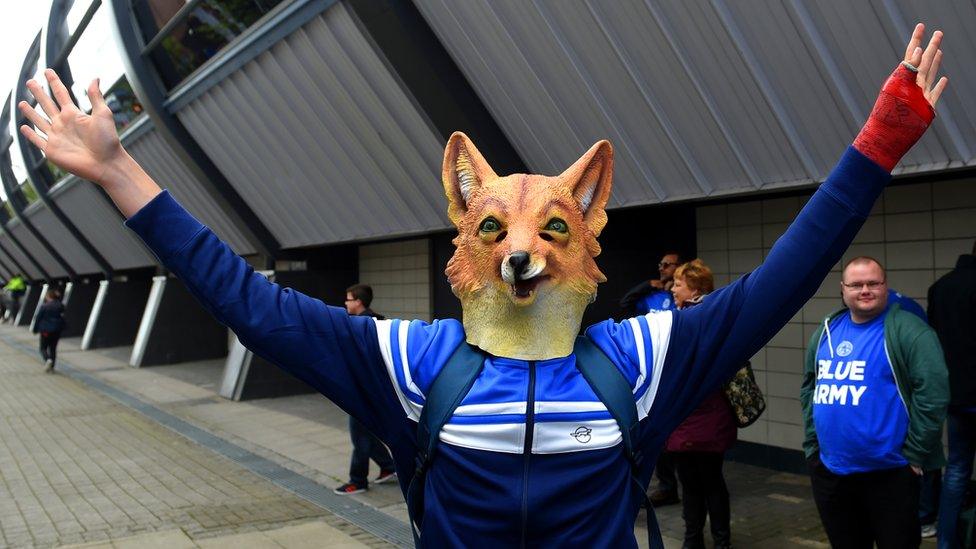 Leicester fan in fox mask