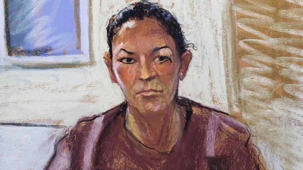 A court sketch of Ghislaine Maxwell appearing at her arraignment hearing in July