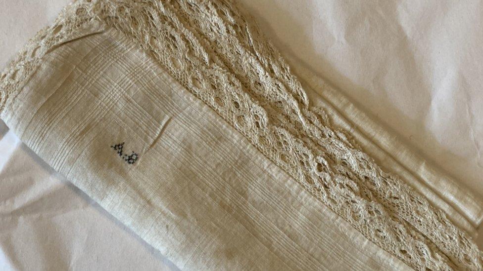 Handkerchief embroidered with the initials A.B.