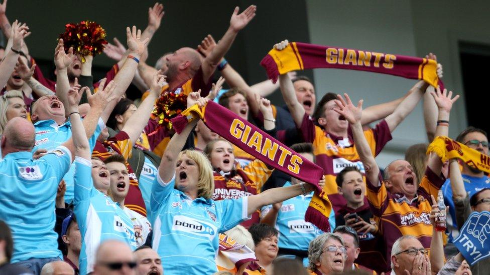 Huddersfield Giants fans celebrate during the Dacia Magic Weekend match at St James' Park