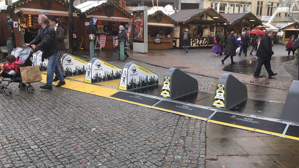 Barriers at Sheffield Christmas market