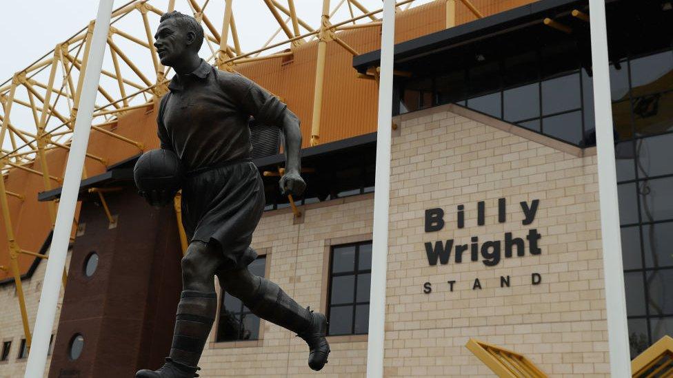 Statue to Wolves and England captain, Billy Wright outside the Molineux Stadium