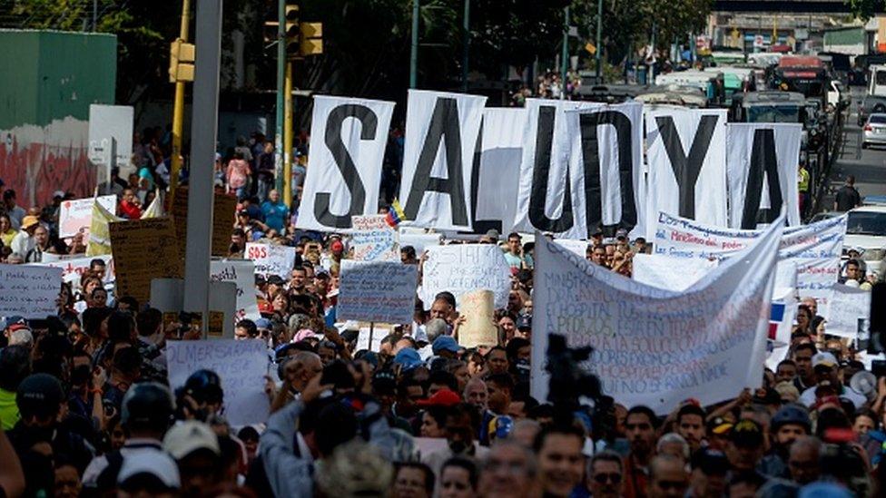 Health care workers march in Caracas Feb 2017