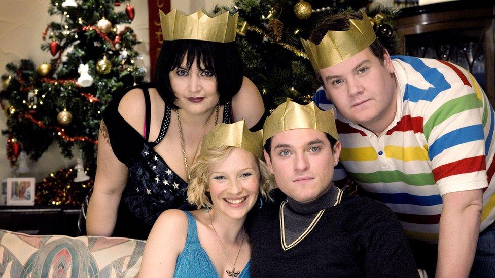 Cast of Gavin and Stacey Christmas special Vanessa Jenkins (Ruth Jones); Stacey Shipman (Joanna Page); Gavin Shipman (Mathew Horne) and Smithy (James Corden).