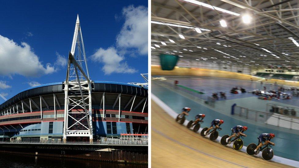 Cardiff's Principality Stadium and the National Velodrome in Newport