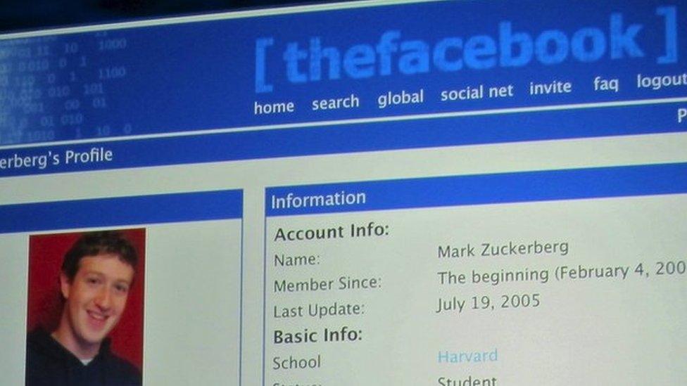 Facebook screen shot from early days