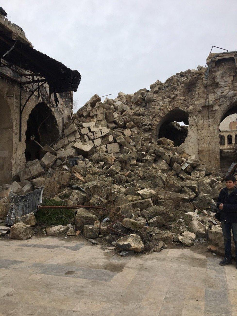 Remains of the destroyed minaret of the Umayyad mosque