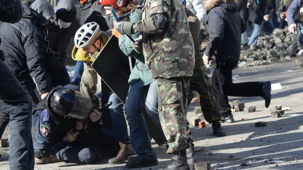 A photo from Ukraine of pro-democracy protesters