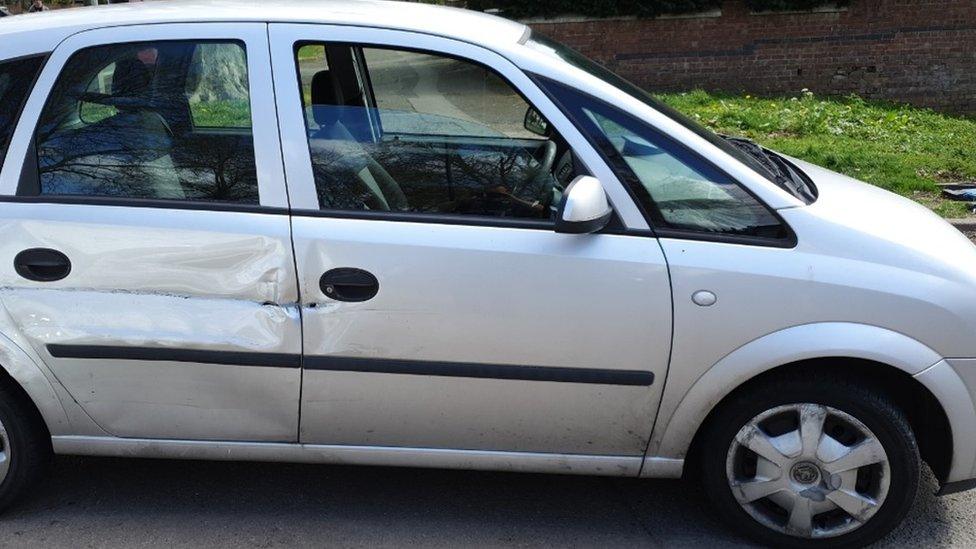 Jamie Davies' damaged car