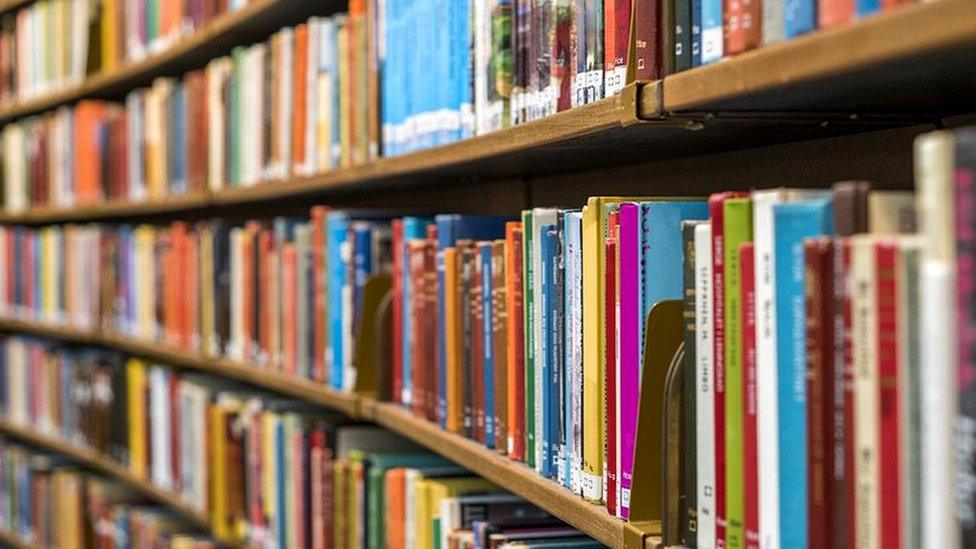 Books on bookshelves