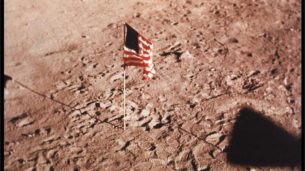 US flag on surface of the Moon