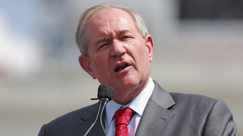 Republican presidential candidate Jim Gilmore speaking on the West Lawn about Iran