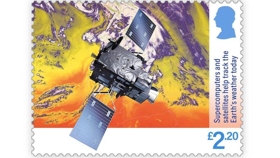 Stamp showing weather satellites