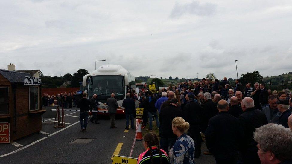 Protesters erected replica customs posts on the border at Carrickcarnan, County Louth