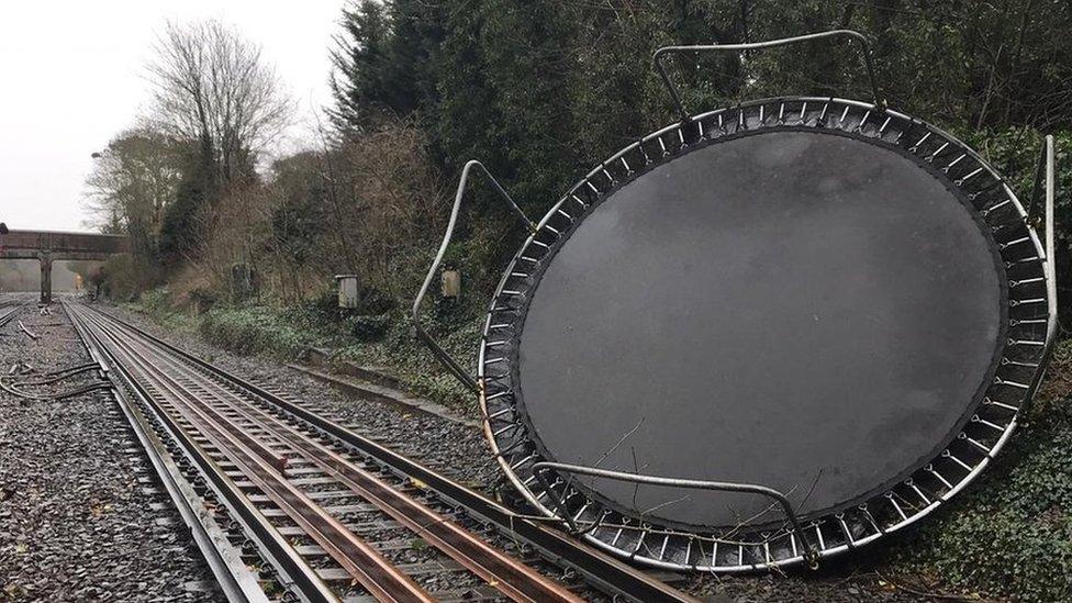 Trampoline on train track