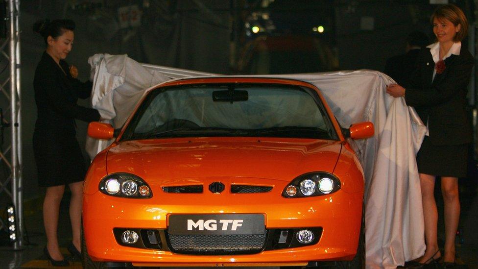 A new MG TF sports car (one of 3 new Sports models by MG) is unveiled on the production line at the NAC (formerly MG Rover) Longbridge factory on May 29, 2007 in Birmingham, England.