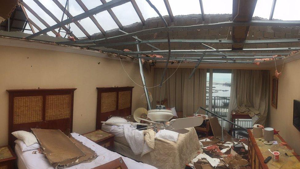 Hotel room with its roof ripped off following Hurricane Irma