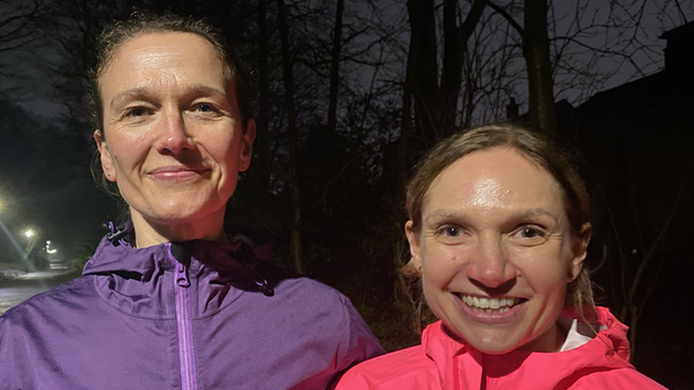 Prof Rose Broad (L in purple jacket) and Dr Caroline Miles (in pink jacket)