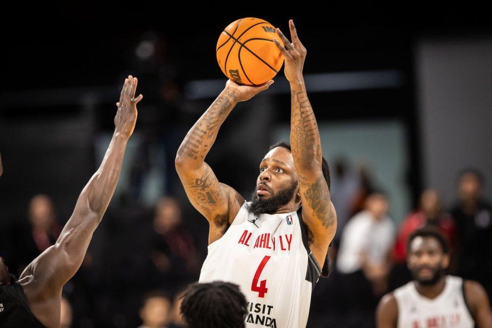 Kevin Murphy of Al Ahly Ly shoots the ball during the game against the City Oilers, during the Nile Conference Group play for the 2024 Basketball Africa League season.